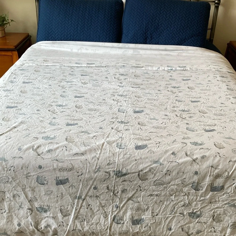 Restoration Hardware Wildlife Washed‎ Percale Top Sheet Full Ocean Grey